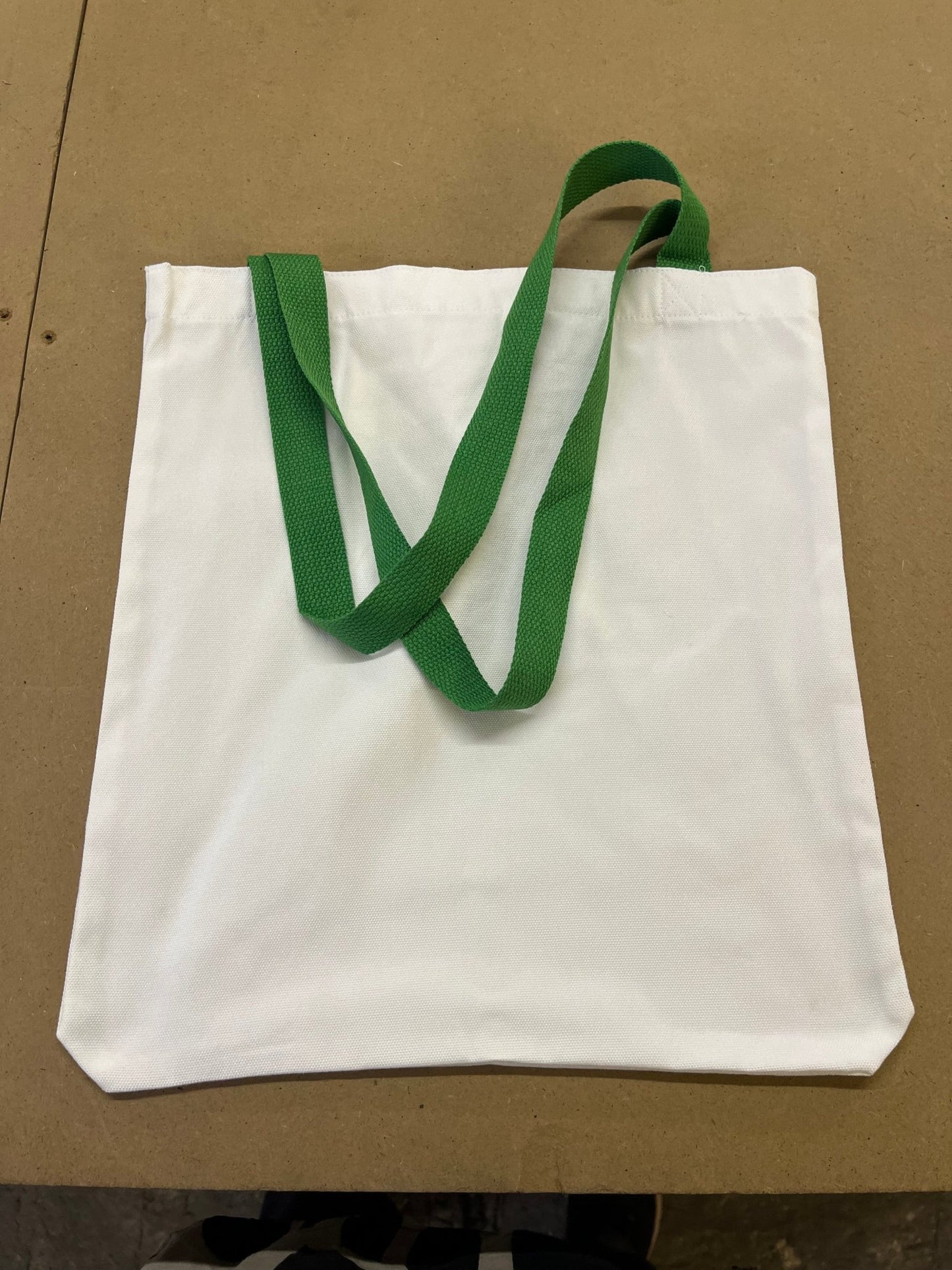 white canvas style tote bag with Bright Green Handles - artcoasterprinting