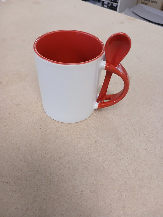 11oz two tone Red Mug and Spoon - artcoasterprinting