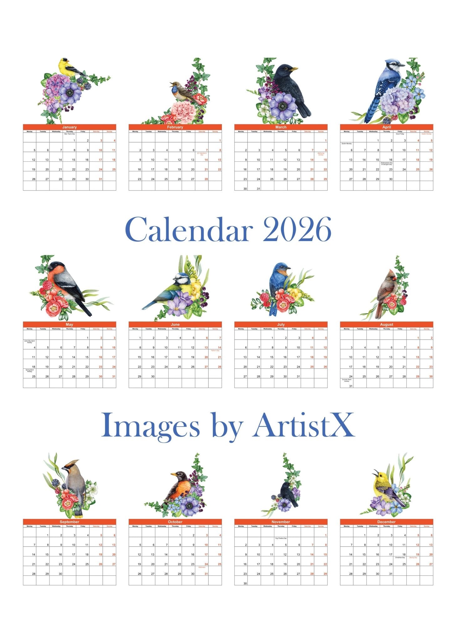 A4 wall calendar 2026 - artcoasterprinting