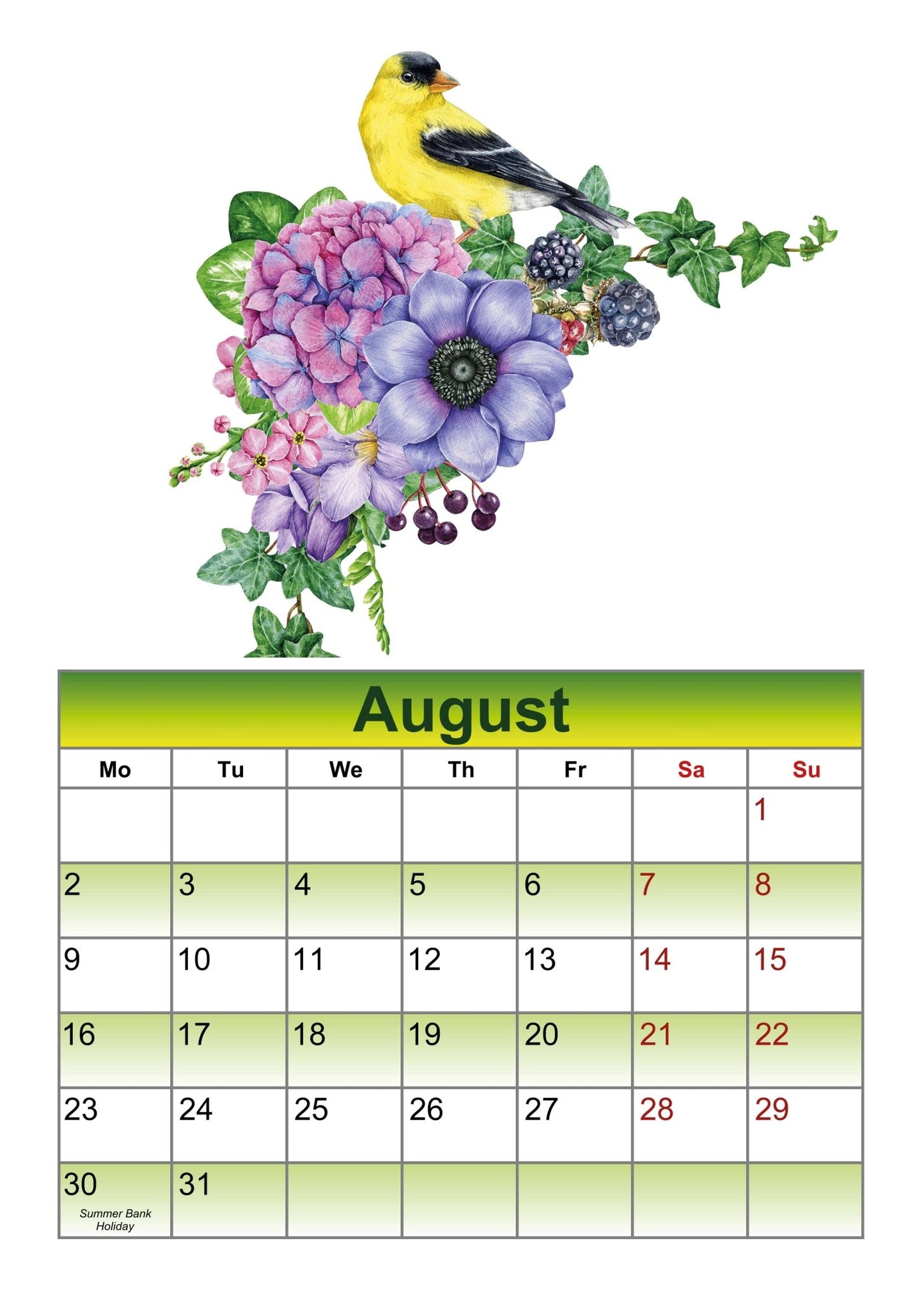 A4 wall calendar 2027 - Design1 - Green - artcoasterprinting