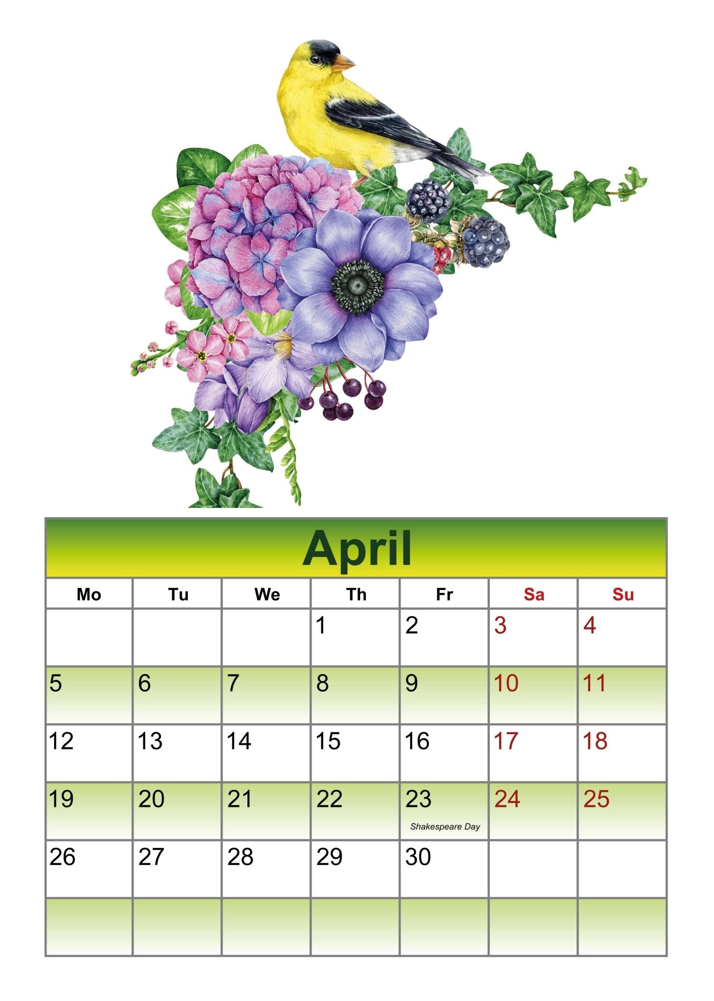 A4 wall calendar 2027 - Design1 - Green - artcoasterprinting