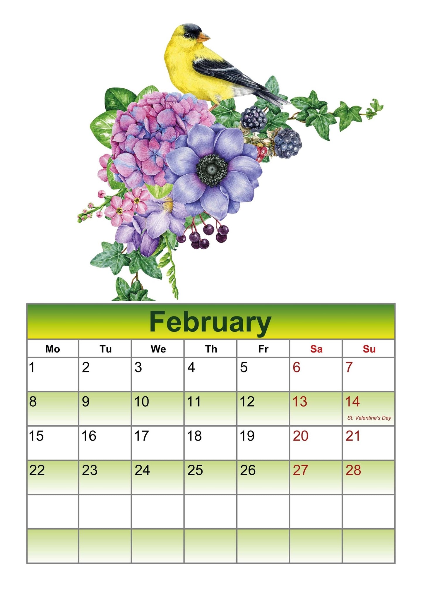 A4 wall calendar 2027 - Design1 - Green - artcoasterprinting