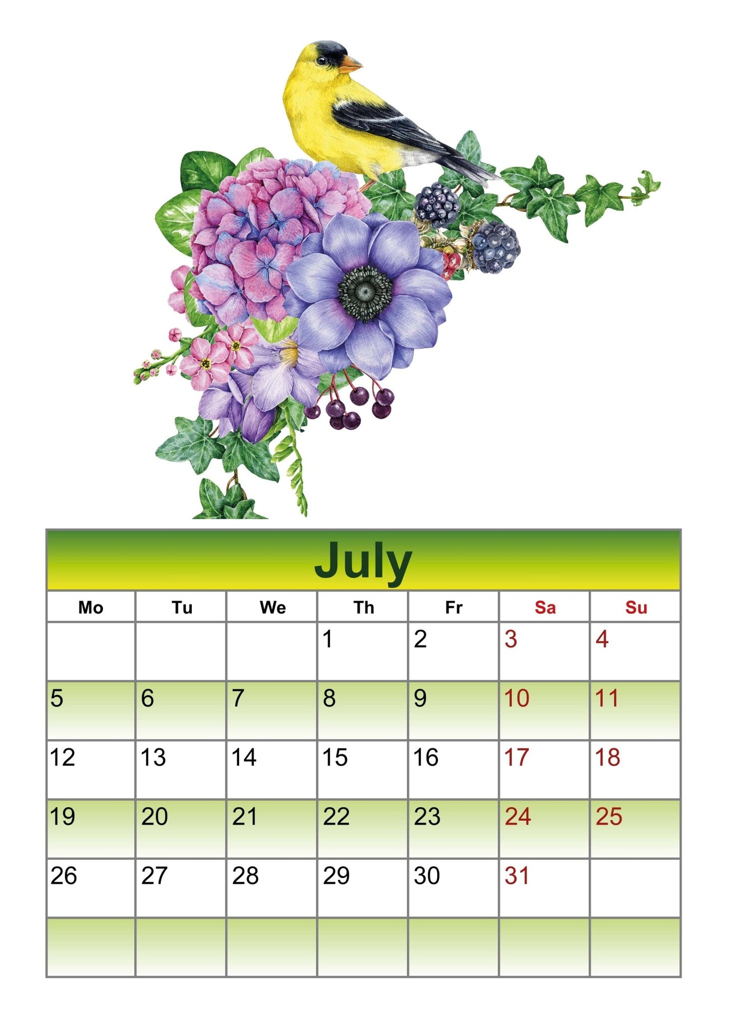 A4 wall calendar 2027 - Design1 - Green - artcoasterprinting