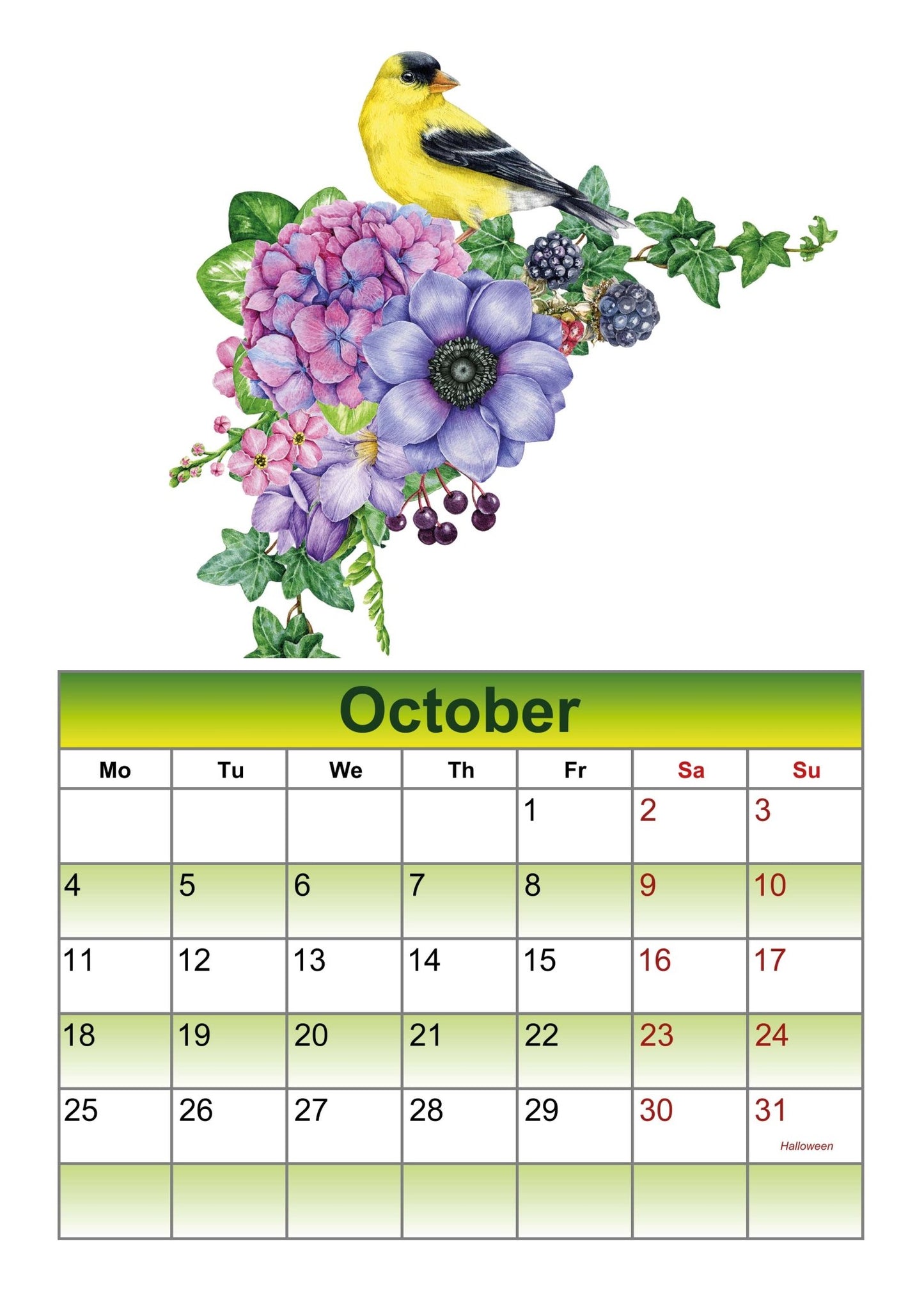 A4 wall calendar 2027 - Design1 - Green - artcoasterprinting