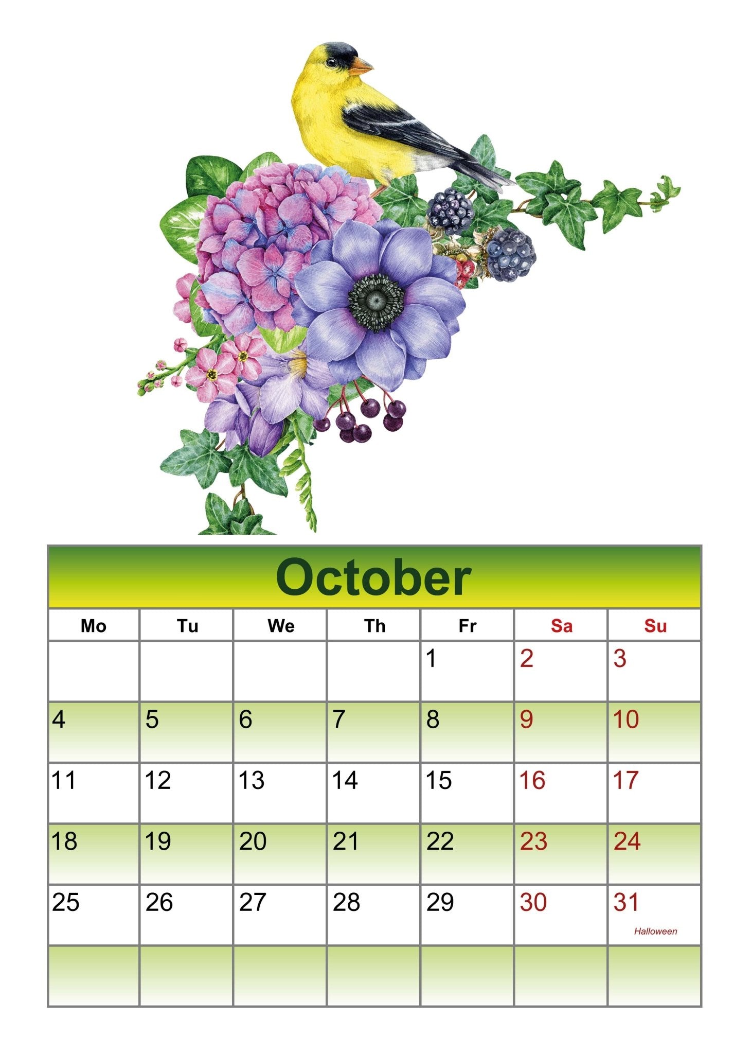 A4 wall calendar 2027 - Design1 - Green - artcoasterprinting