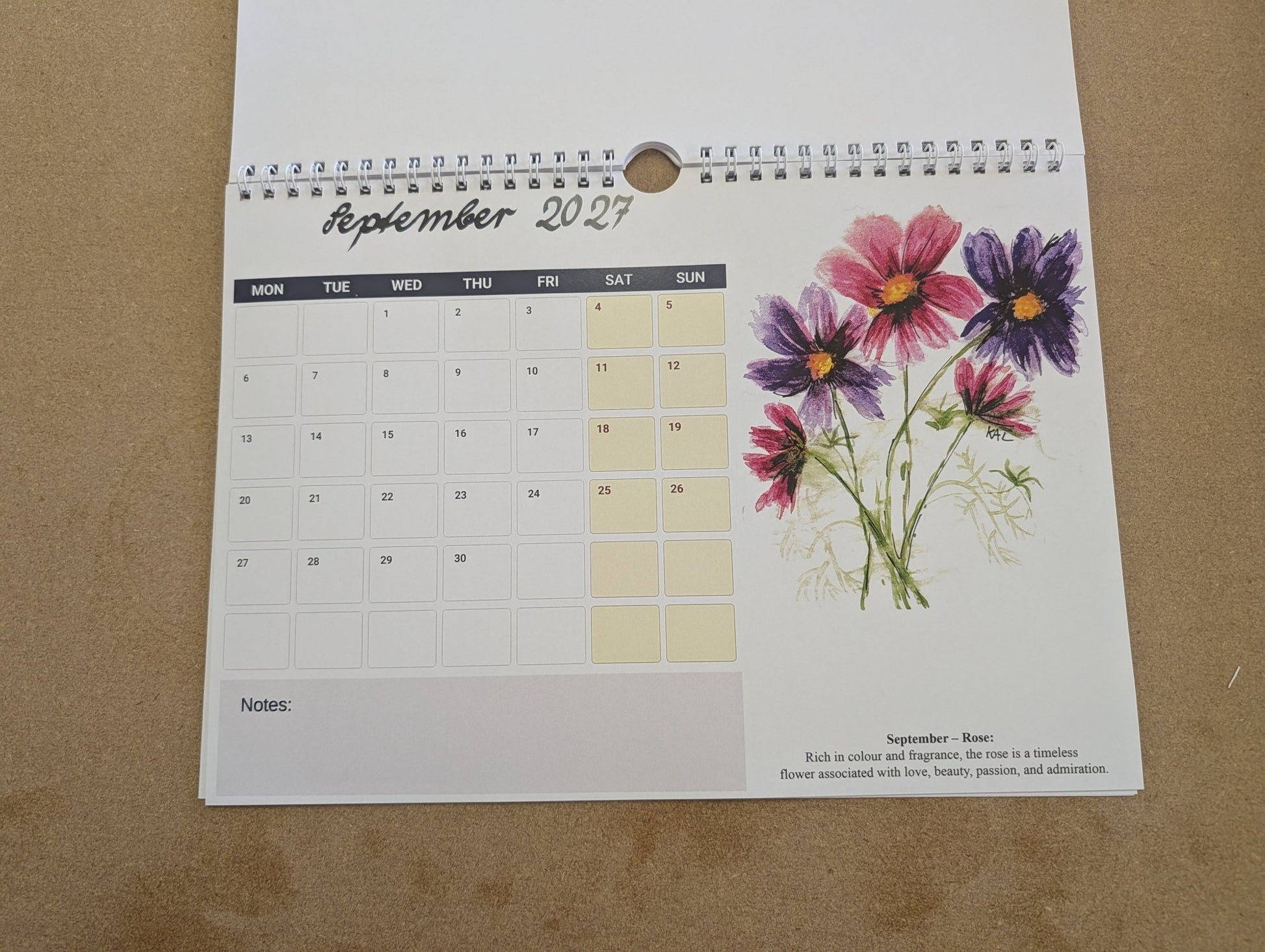 A4 wall calendar 2027 - Landscape - artcoasterprinting