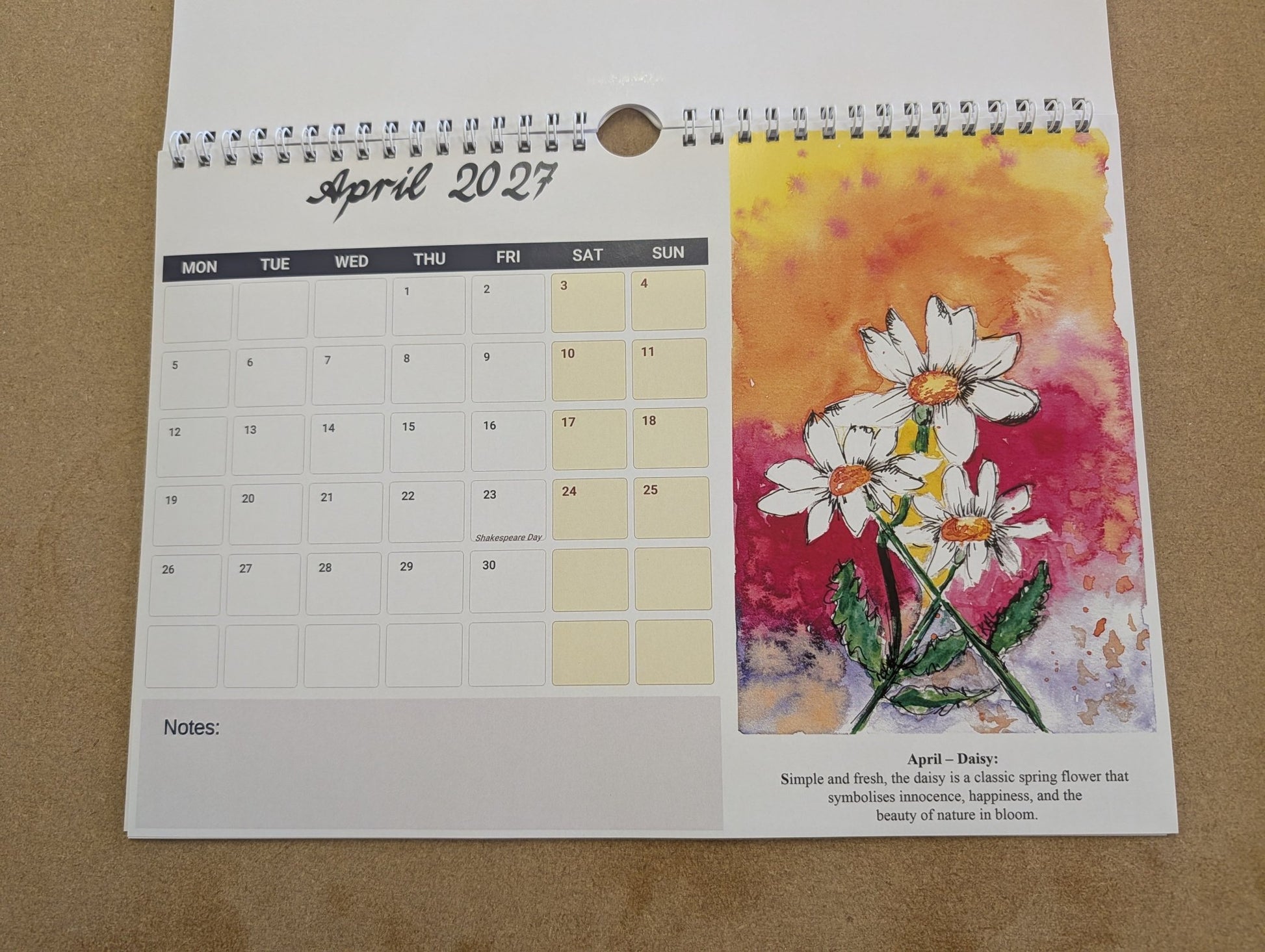 A4 wall calendar 2027 - Landscape - artcoasterprinting