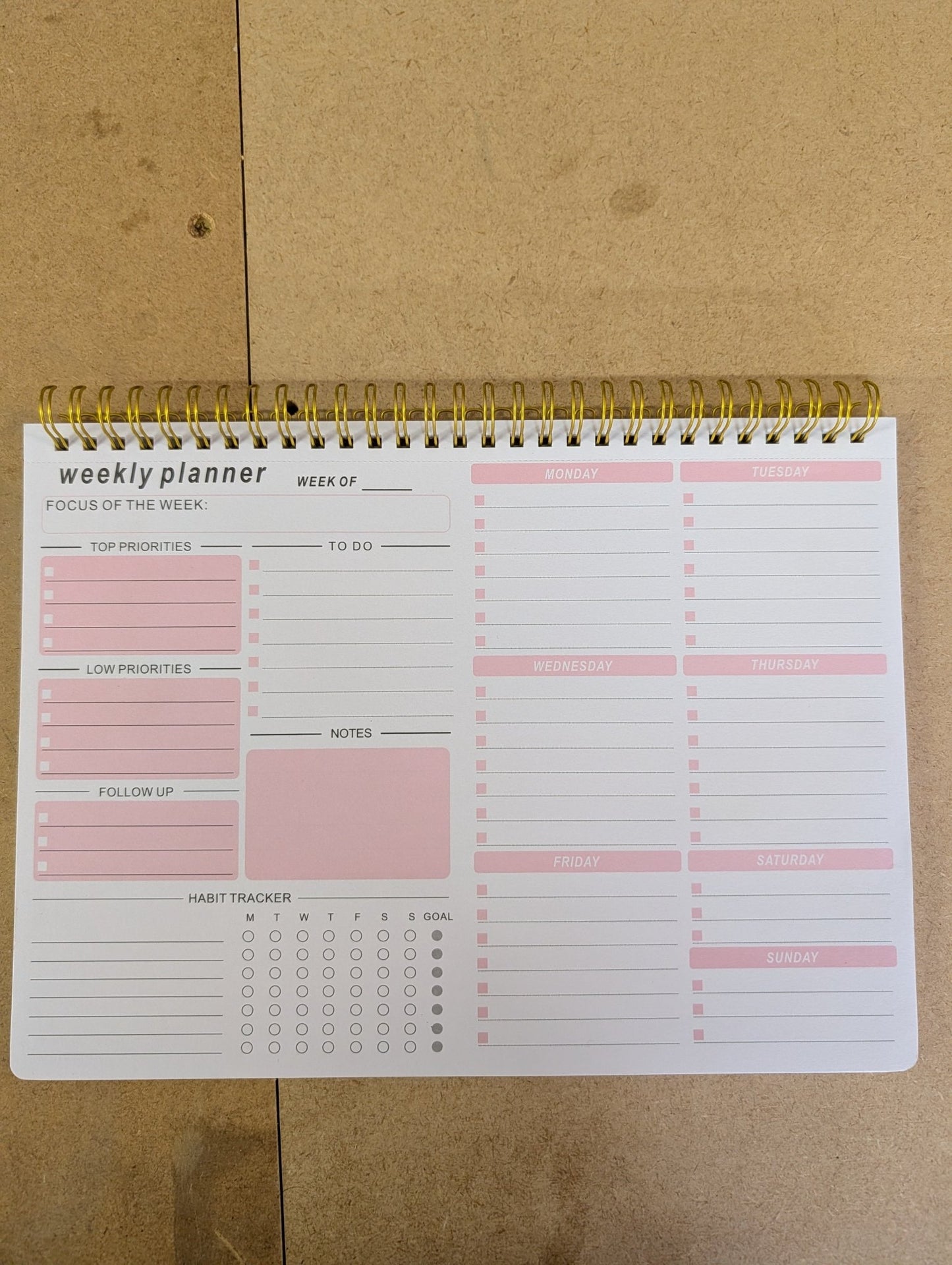 A4 weekly Planner - Pink - artcoasterprinting