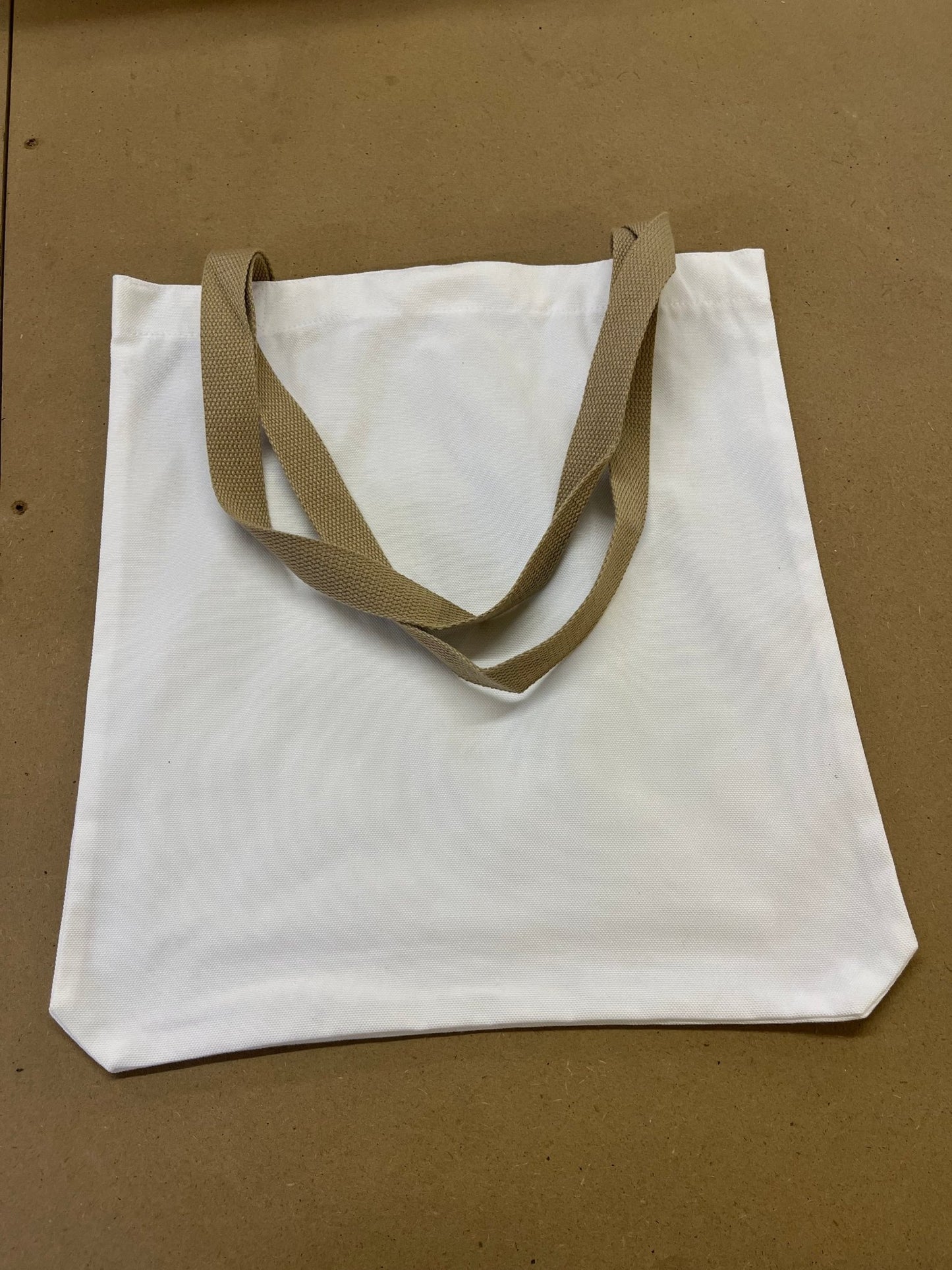 white canvas style tote bag with Brown Handles - artcoasterprinting