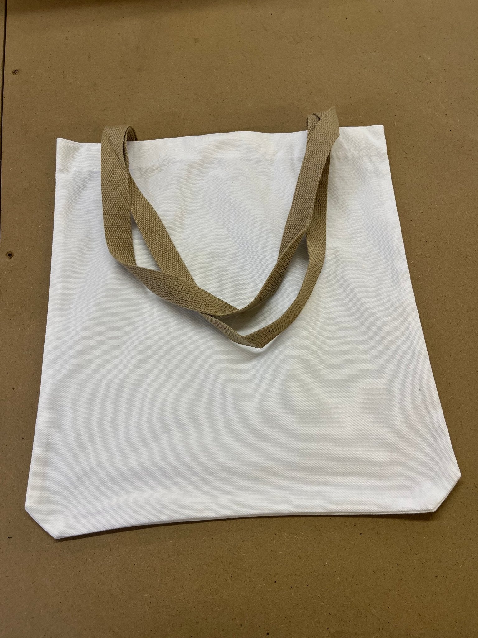 white canvas style tote bag with Brown Handles - artcoasterprinting