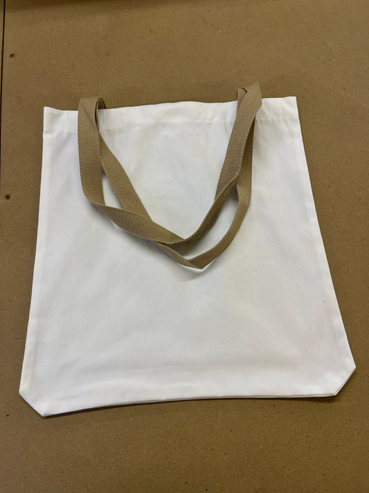 white canvas style tote bag with Brown Handles - artcoasterprinting