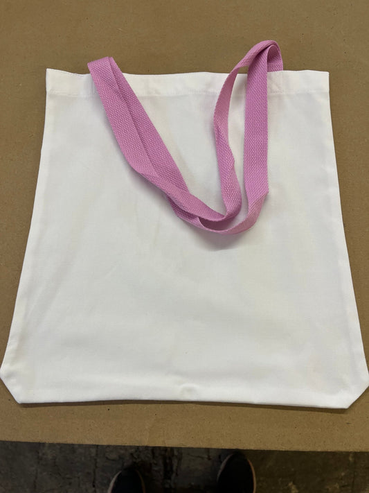 white canvas style tote bag with light pink Handles - artcoasterprinting
