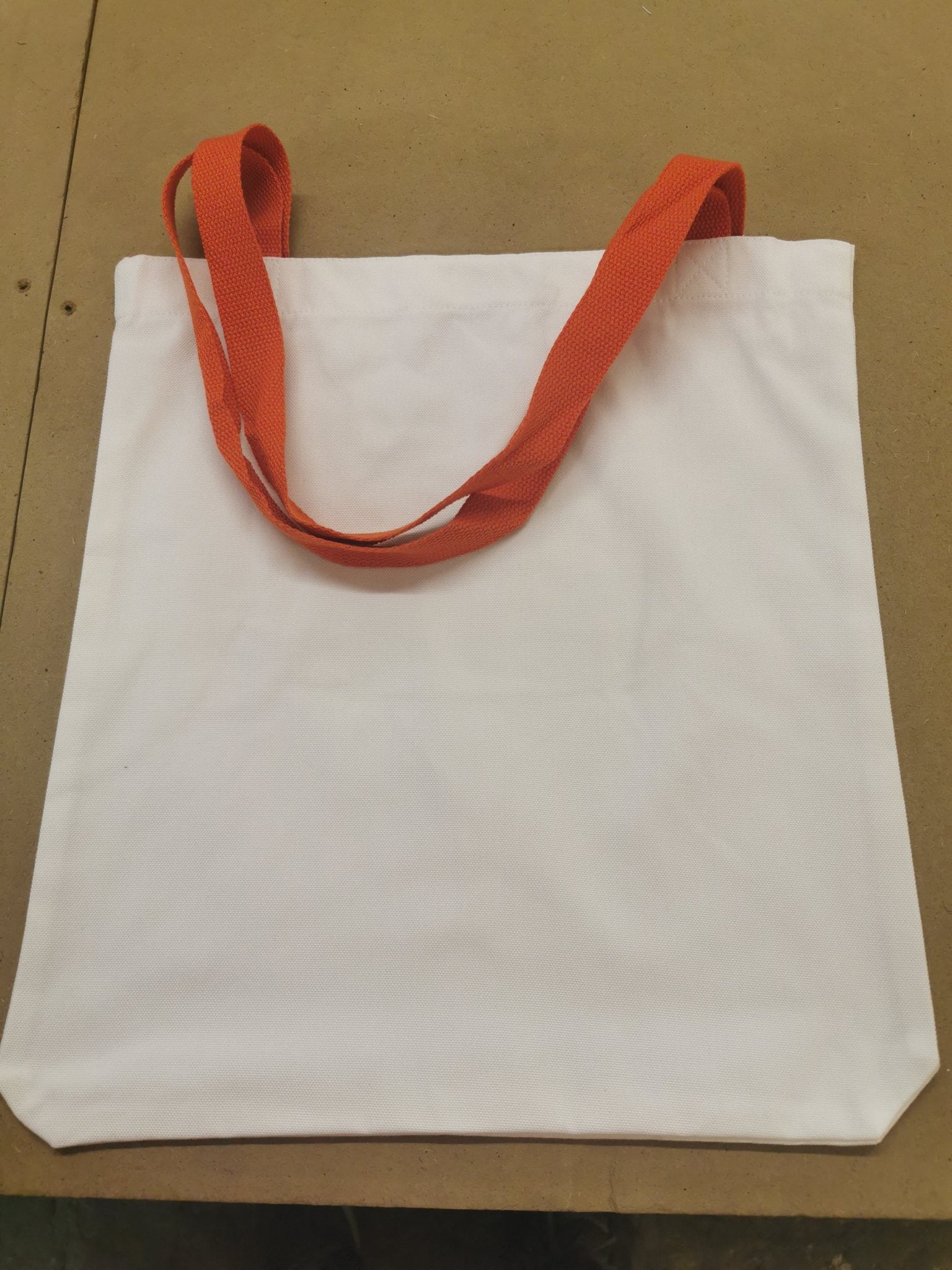 white canvas style tote bag with Orange Handles - artcoasterprinting