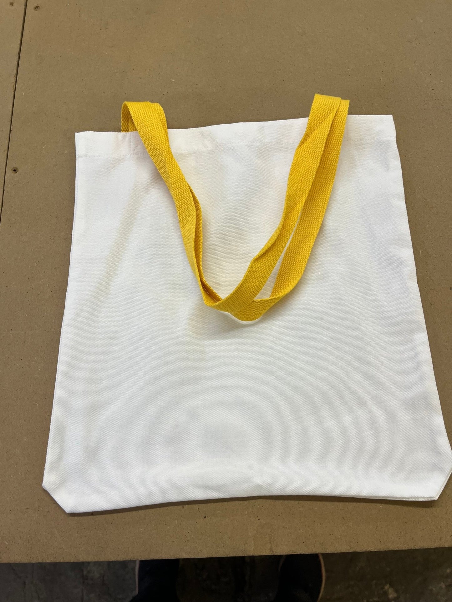white canvas style tote bag with Yellow Handles - artcoasterprinting