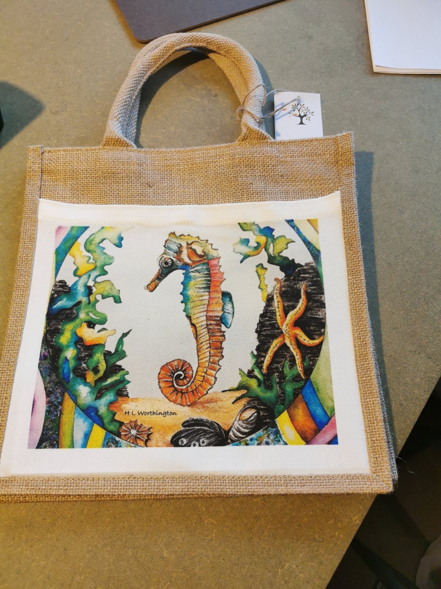 Jute Bag with printed pocket = Medium 30x30x19cm - artcoasterprinting